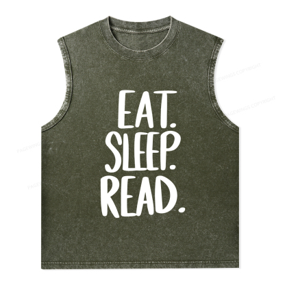 Pagewings Eat Sleep Read Unisex Washed Tank Top