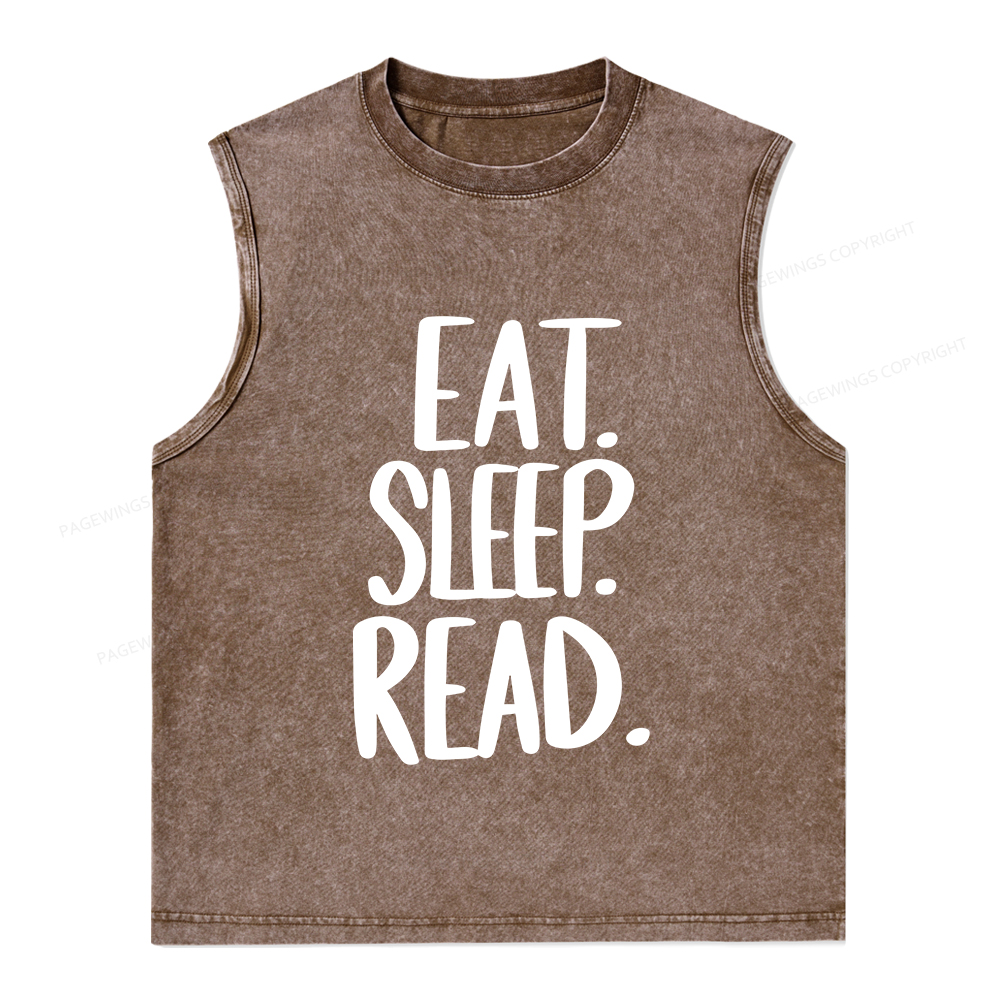 Pagewings Eat Sleep Read Unisex Washed Tank Top