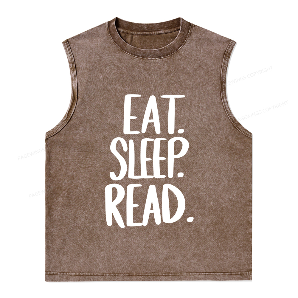 Pagewings Eat Sleep Read Unisex Washed Tank Top