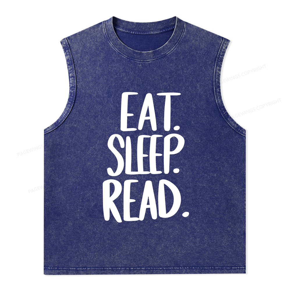 Pagewings Eat Sleep Read Unisex Washed Tank Top