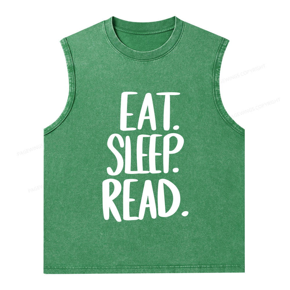 Pagewings Eat Sleep Read Unisex Washed Tank Top