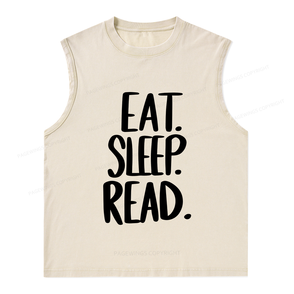 Pagewings Eat Sleep Read Unisex Washed Tank Top