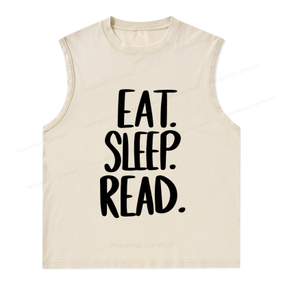 Pagewings Eat Sleep Read Unisex Washed Tank Top