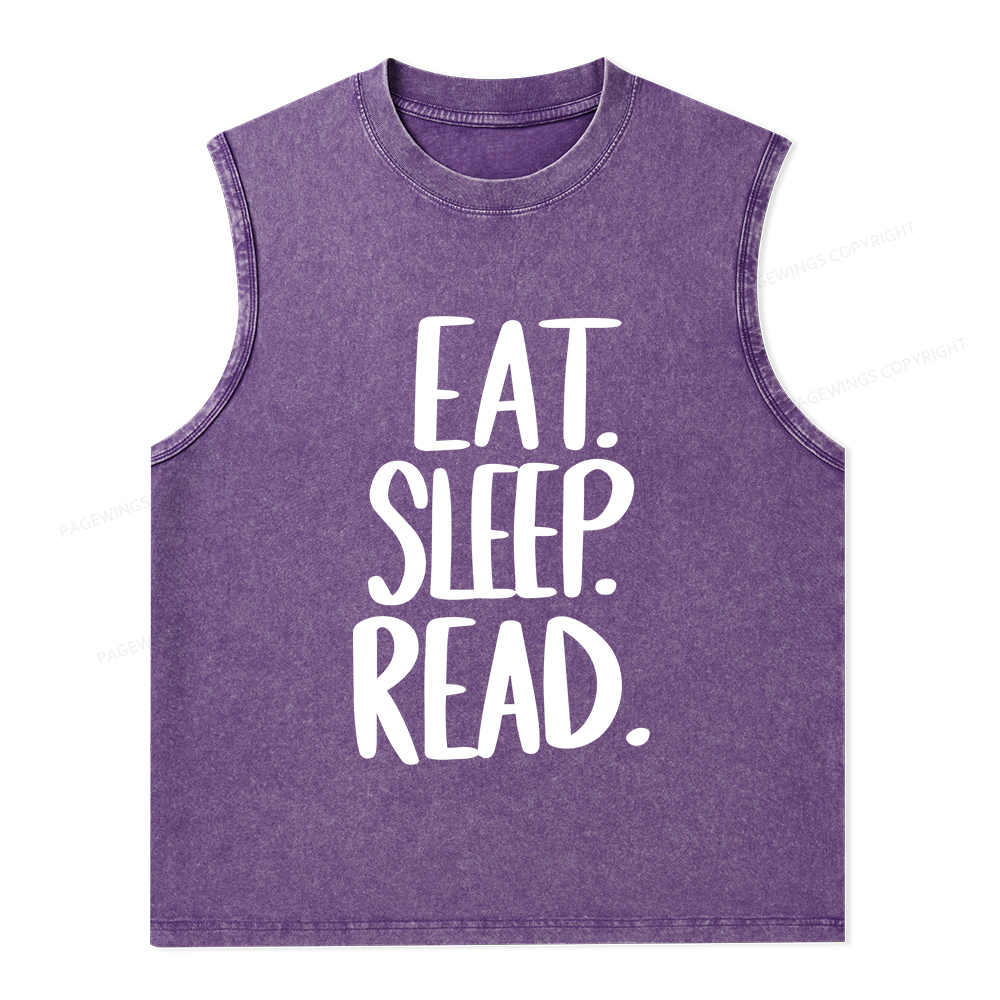 Pagewings Eat Sleep Read Unisex Washed Tank Top