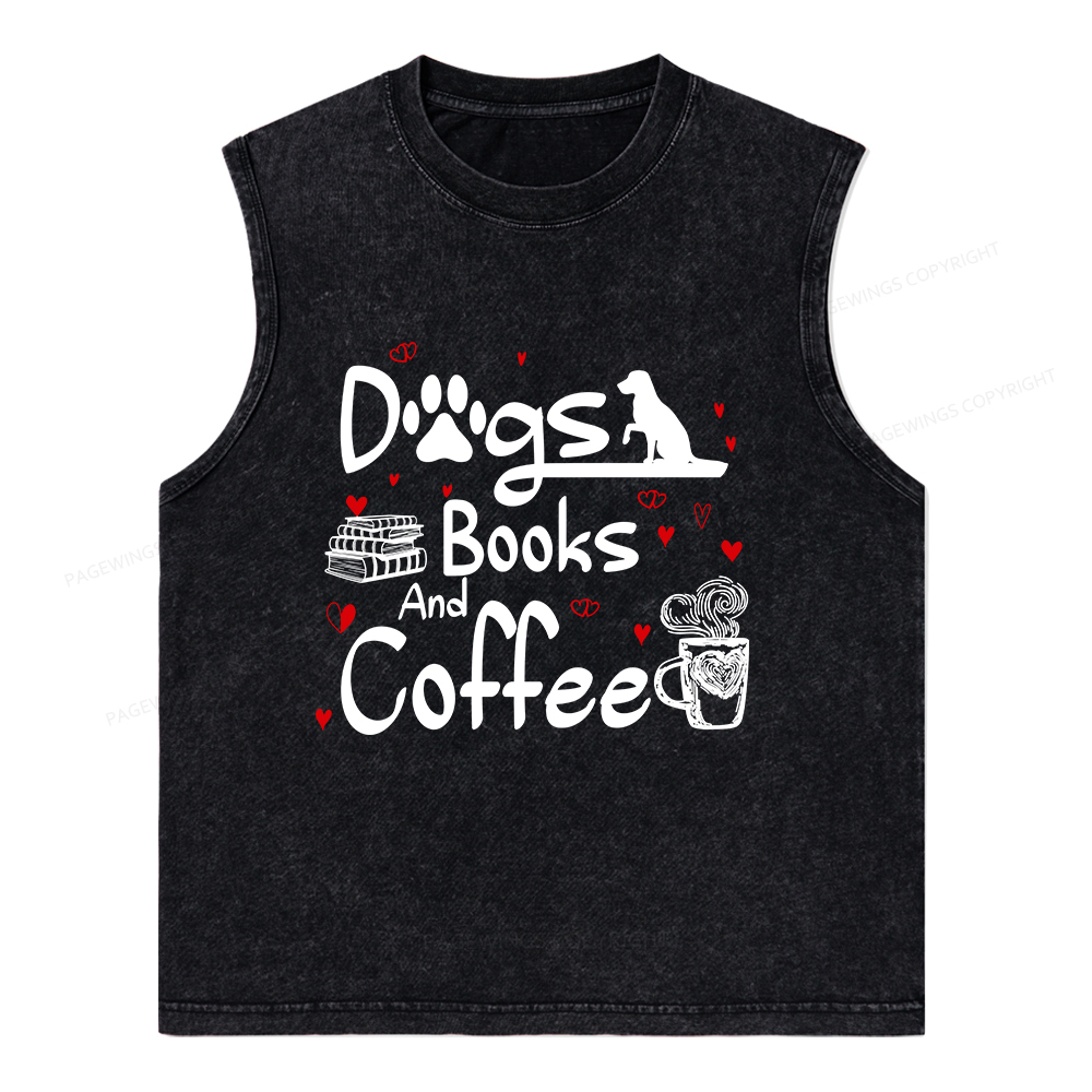 Pagewings Dogs Books And Coffee Unisex Washed Tank Top