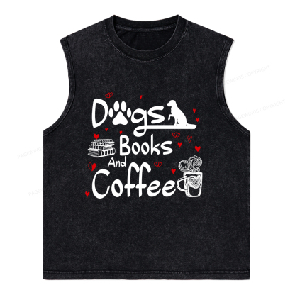 Pagewings Dogs Books And Coffee Unisex Washed Tank Top