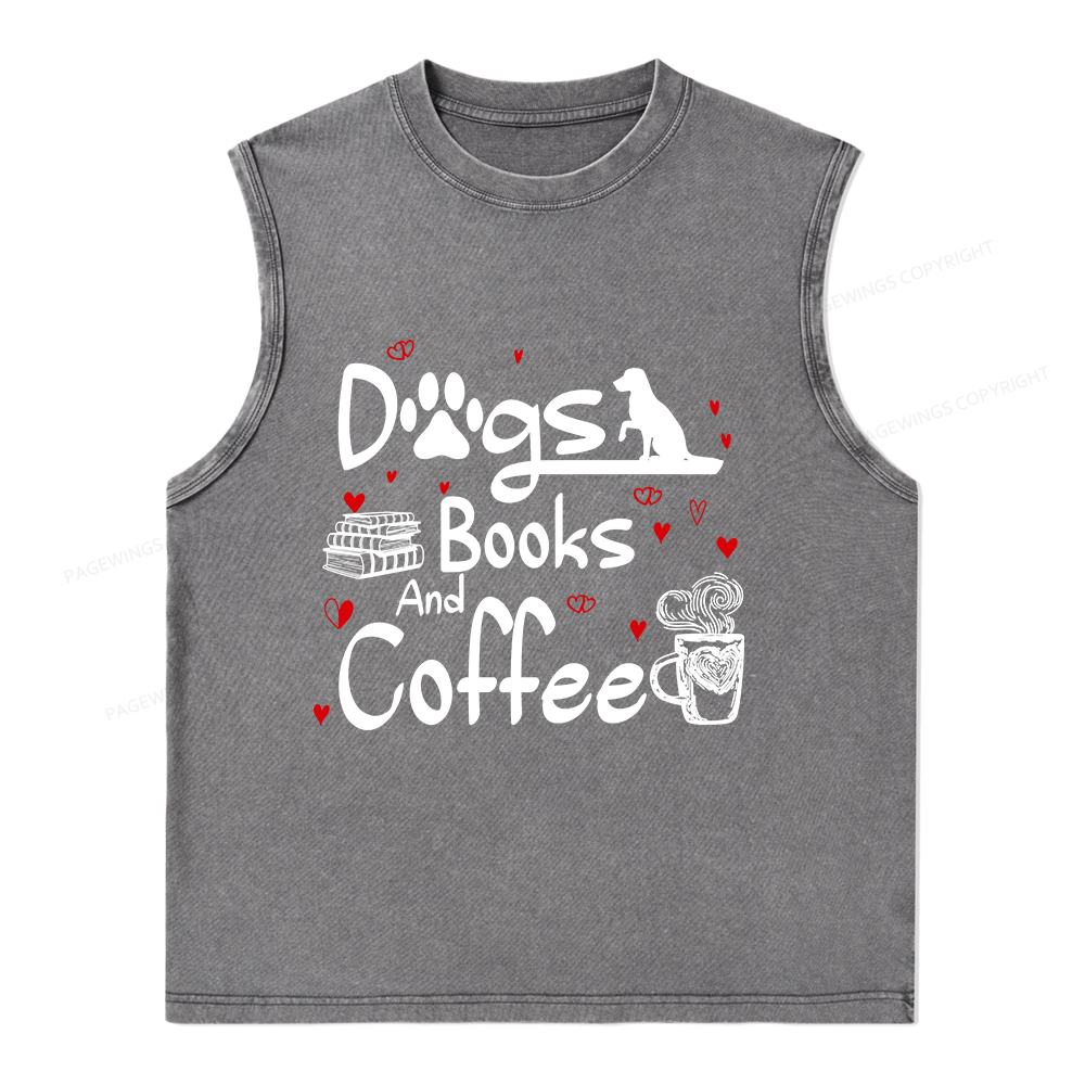 Pagewings Dogs Books And Coffee Unisex Washed Tank Top