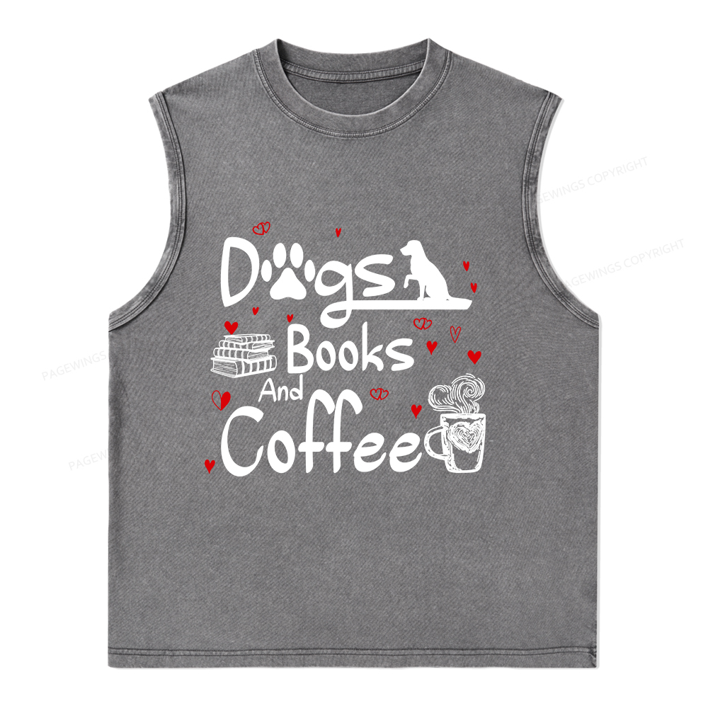 Pagewings Dogs Books And Coffee Unisex Washed Tank Top