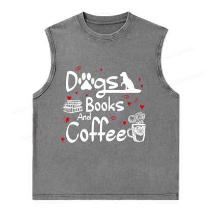 Pagewings Dogs Books And Coffee Unisex Washed Tank Top