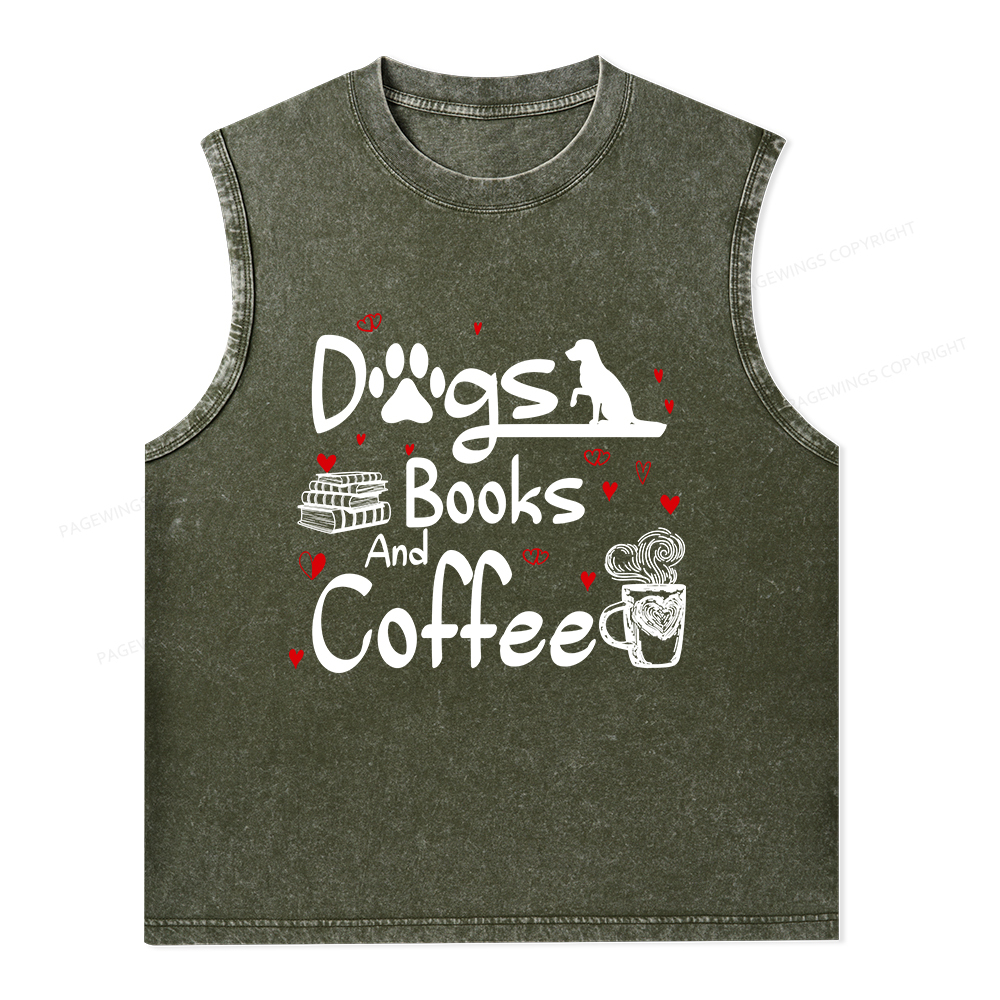 Pagewings Dogs Books And Coffee Unisex Washed Tank Top