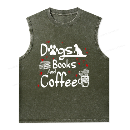 Pagewings Dogs Books And Coffee Unisex Washed Tank Top