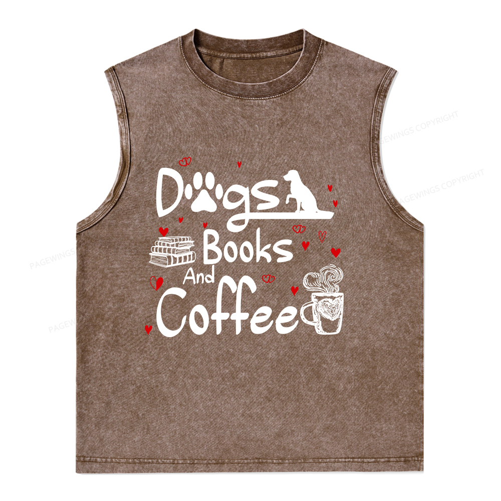 Pagewings Dogs Books And Coffee Unisex Washed Tank Top