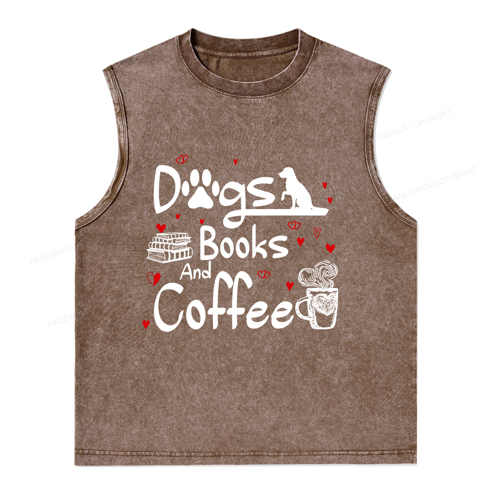 Pagewings Dogs Books And Coffee Unisex Washed Tank Top