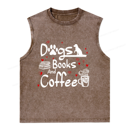 Pagewings Dogs Books And Coffee Unisex Washed Tank Top
