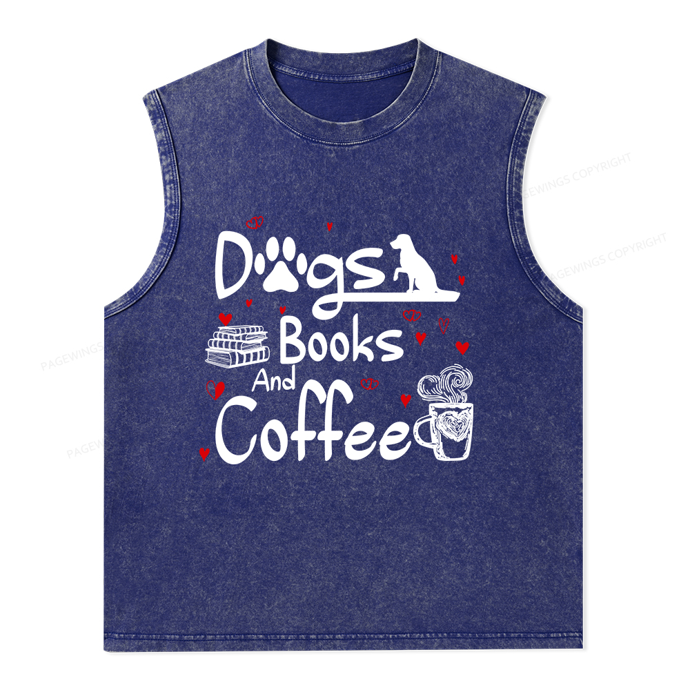 Pagewings Dogs Books And Coffee Unisex Washed Tank Top