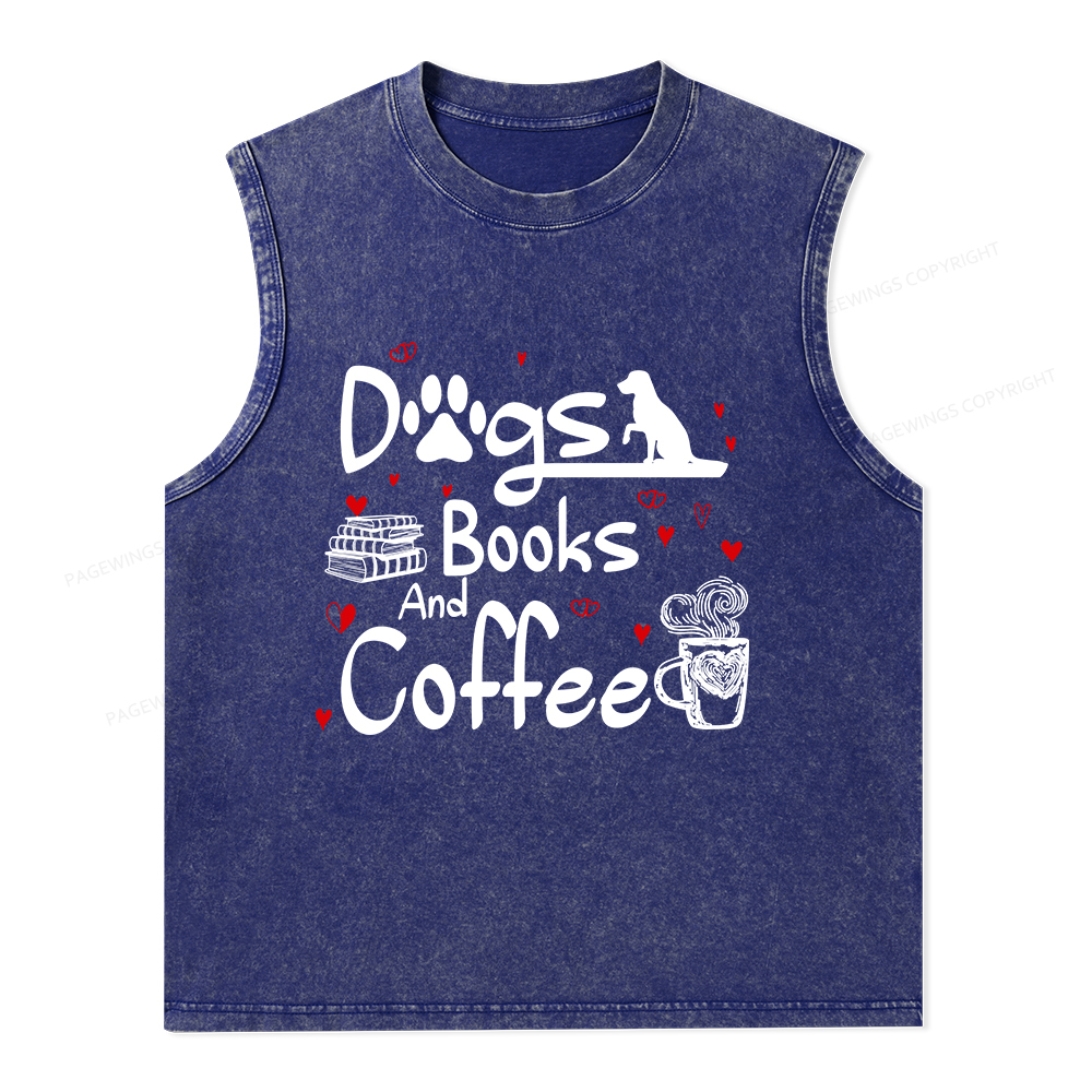 Pagewings Dogs Books And Coffee Unisex Washed Tank Top