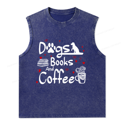 Pagewings Dogs Books And Coffee Unisex Washed Tank Top