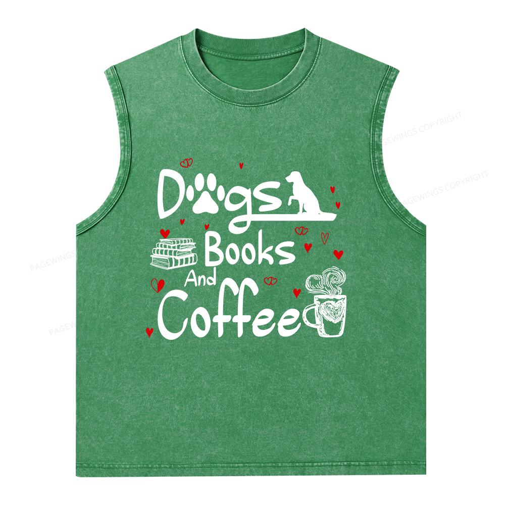 Pagewings Dogs Books And Coffee Unisex Washed Tank Top