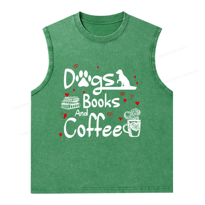 Pagewings Dogs Books And Coffee Unisex Washed Tank Top