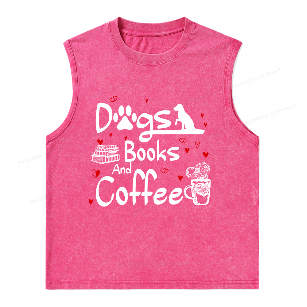 Pagewings Dogs Books And Coffee Unisex Washed Tank Top