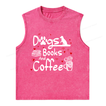 Pagewings Dogs Books And Coffee Unisex Washed Tank Top
