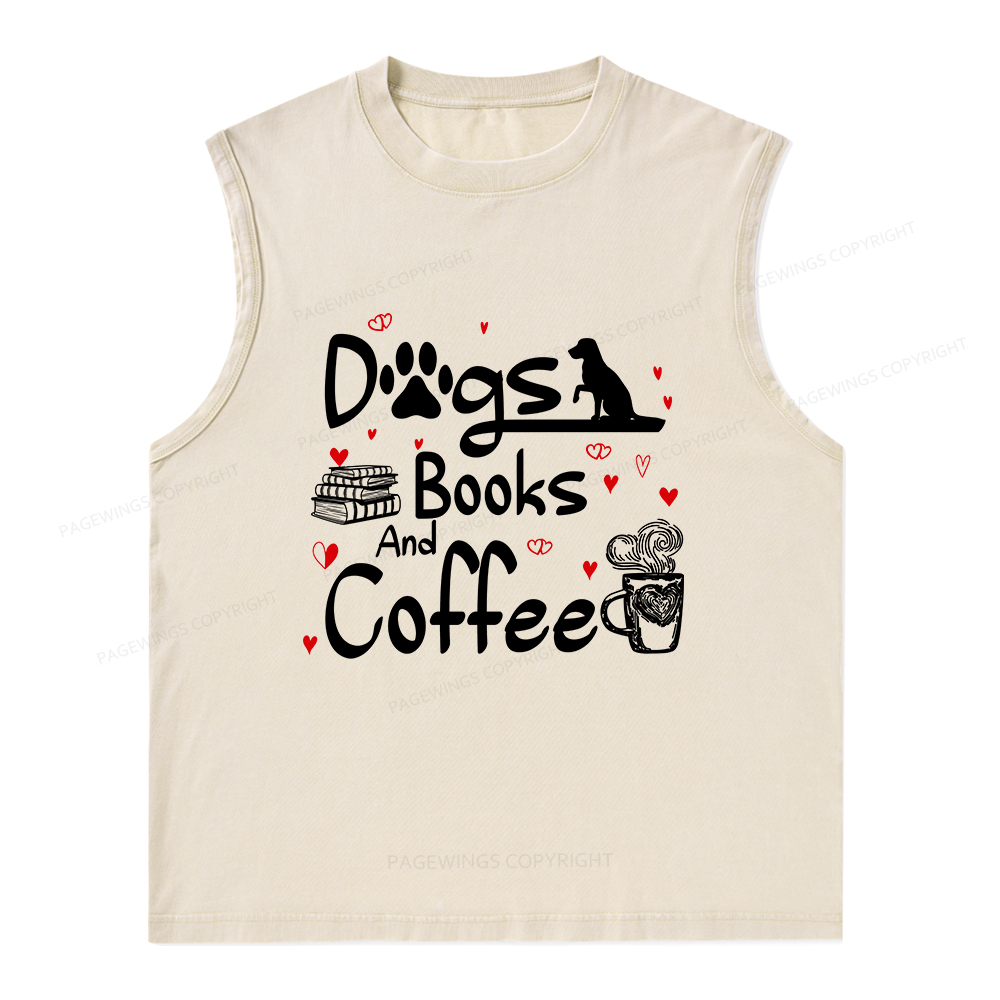 Pagewings Dogs Books And Coffee Unisex Washed Tank Top