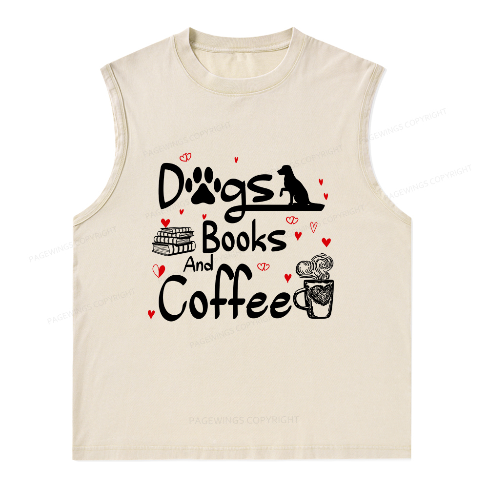 Pagewings Dogs Books And Coffee Unisex Washed Tank Top