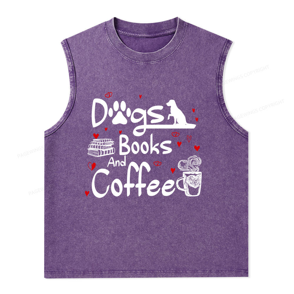 Pagewings Dogs Books And Coffee Unisex Washed Tank Top