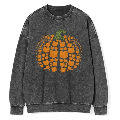 Pagewings  Thanksgiving Book Pumpkin Unisex Washed Sweatshirt