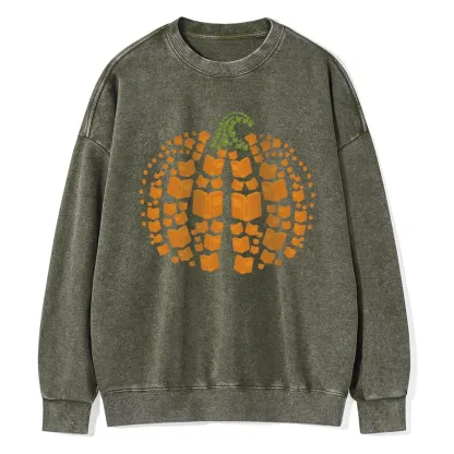 Pagewings  Thanksgiving Book Pumpkin Unisex Washed Sweatshirt