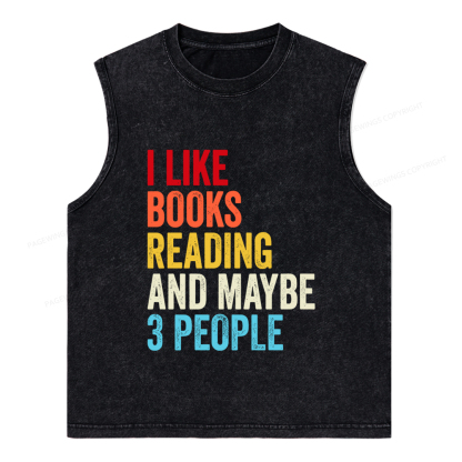 Pagewings I Like Books Reading And Maybe Three People Unisex Washed Tank Top