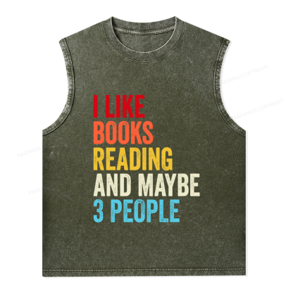 Pagewings I Like Books Reading And Maybe Three People Unisex Washed Tank Top