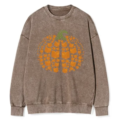 Pagewings  Thanksgiving Book Pumpkin Unisex Washed Sweatshirt