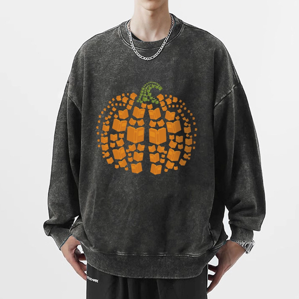 Pagewings  Thanksgiving Book Pumpkin Unisex Washed Sweatshirt