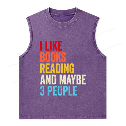 Pagewings I Like Books Reading And Maybe Three People Unisex Washed Tank Top