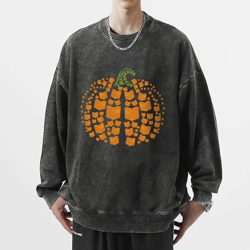 Pagewings Thanksgiving Book Pumpkin Unisex Washed Sweatshirt