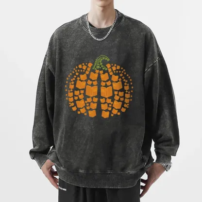 Pagewings  Thanksgiving Book Pumpkin Unisex Washed Sweatshirt