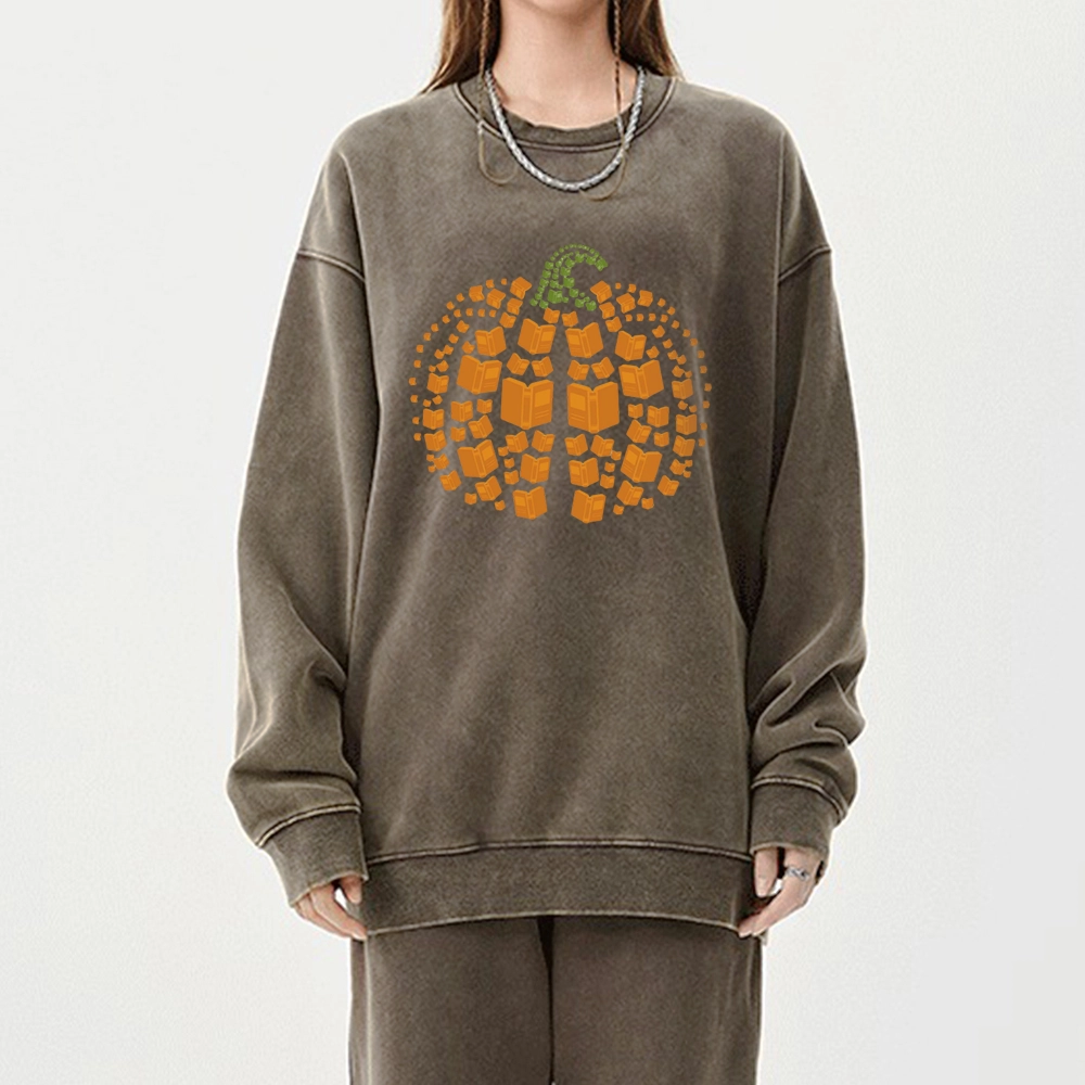 Pagewings  Thanksgiving Book Pumpkin Unisex Washed Sweatshirt
