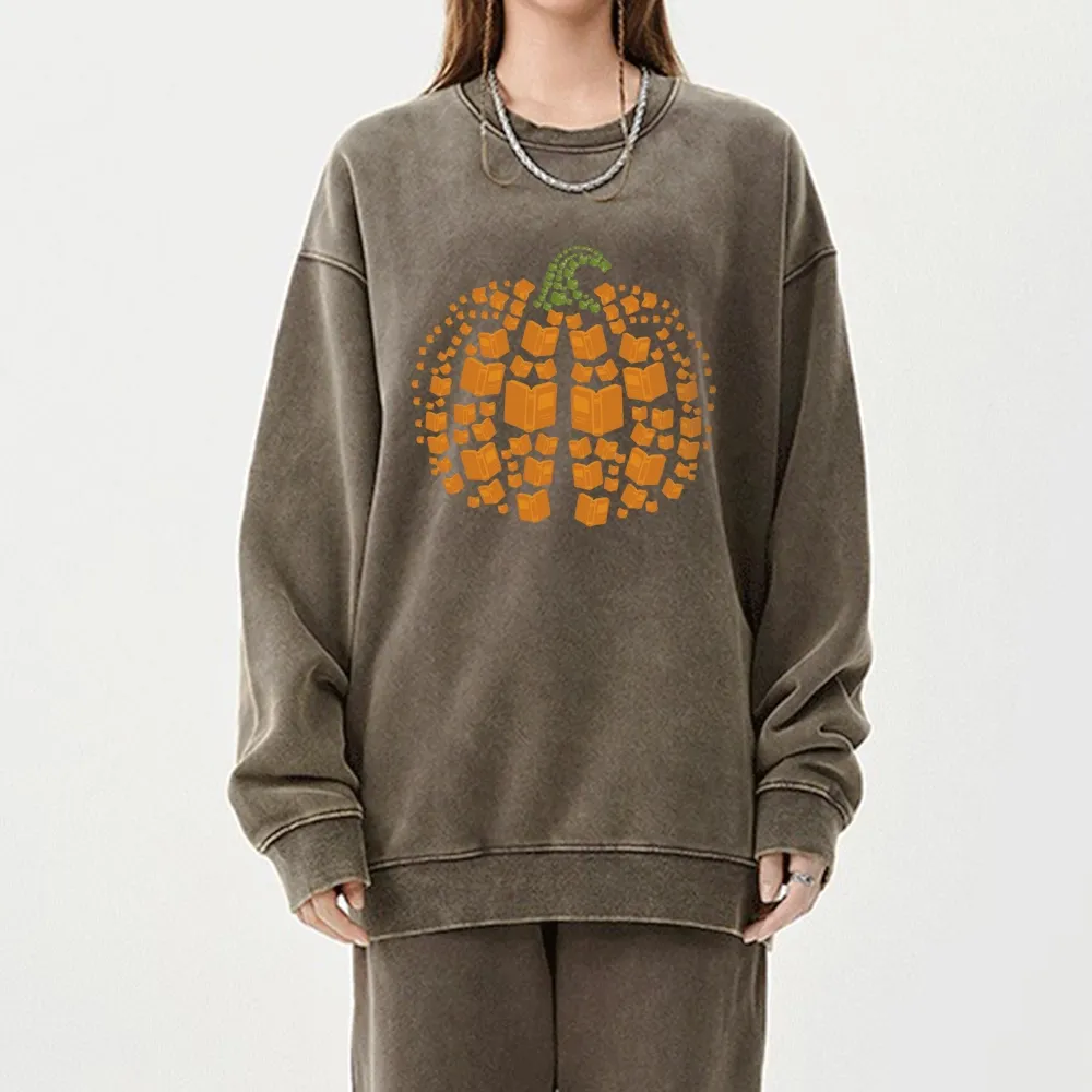 Pagewings  Thanksgiving Book Pumpkin Unisex Washed Sweatshirt