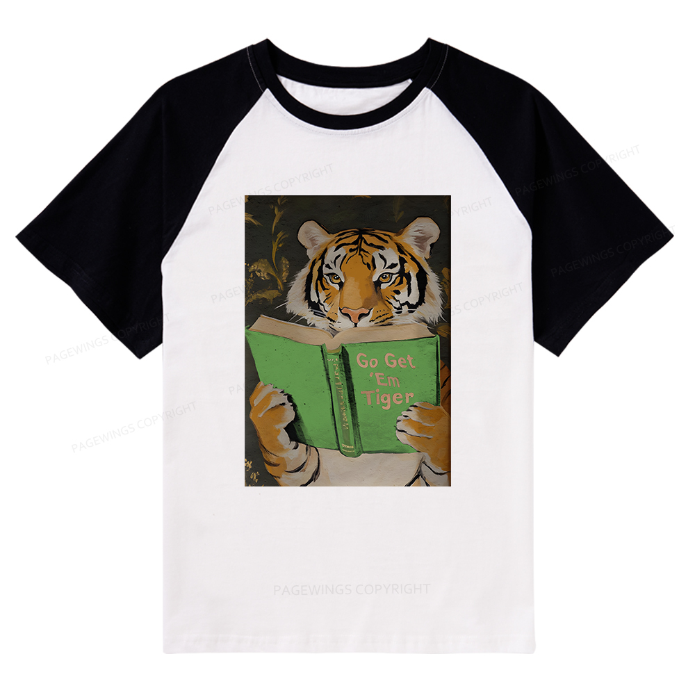 Pagewings Motivational Tiger Reading Raglan T-shirt