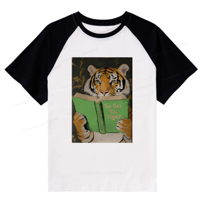 Pagewings Motivational Tiger Reading Raglan T-shirt