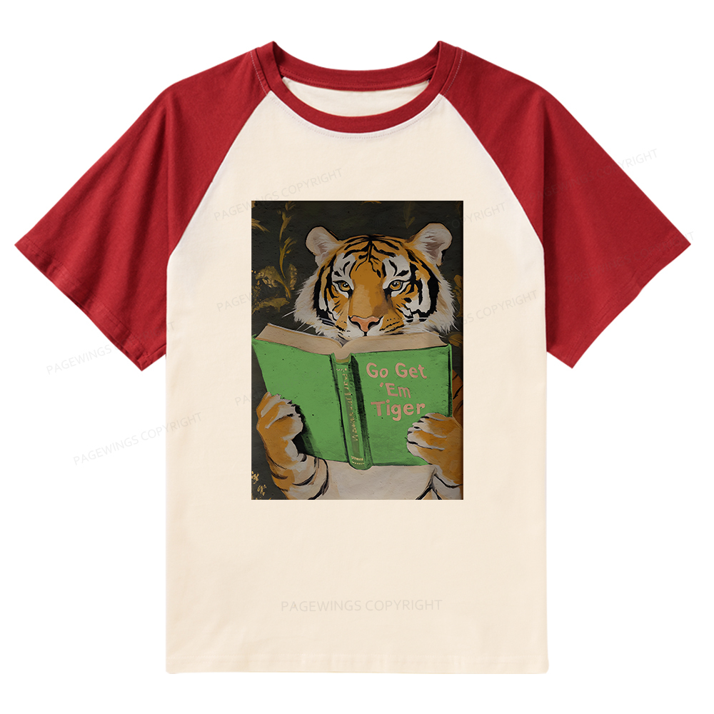 Pagewings Motivational Tiger Reading Raglan T-shirt