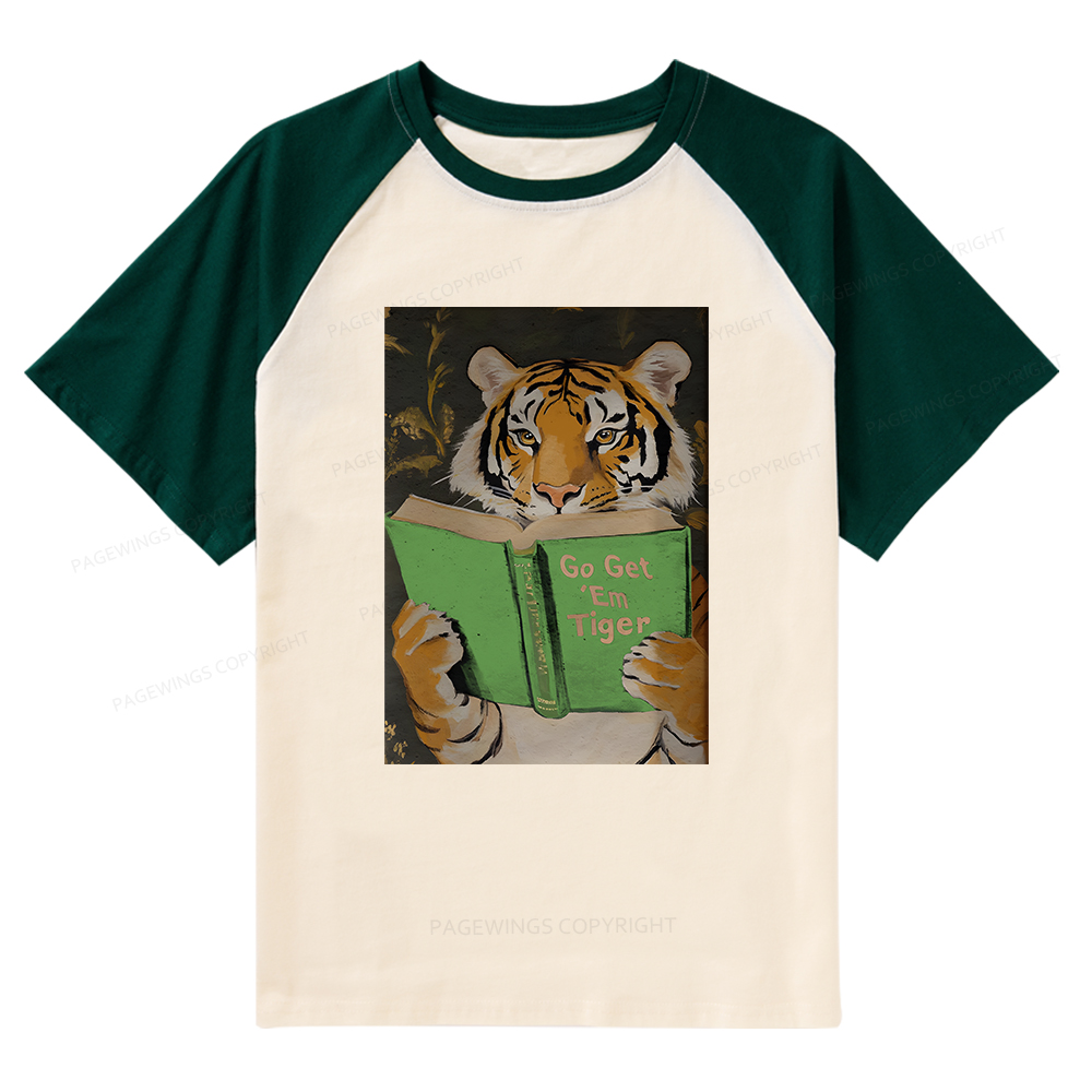 Pagewings Motivational Tiger Reading Raglan T-shirt