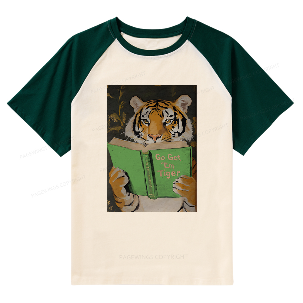 Pagewings Motivational Tiger Reading Raglan T-shirt