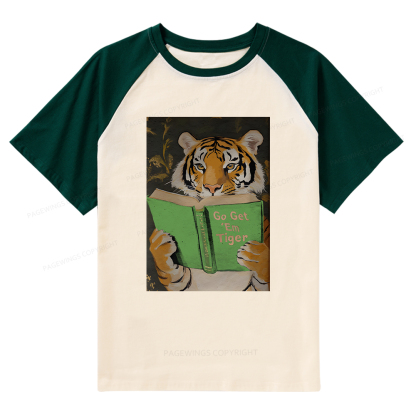 Pagewings Motivational Tiger Reading Raglan T-shirt