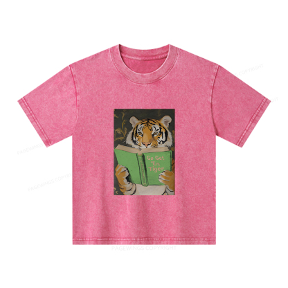 Pagewings Motivational Tiger Reading Unisex Kids Washed T-shirt