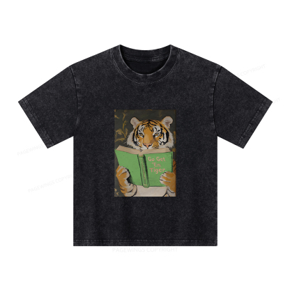 Pagewings Motivational Tiger Reading Unisex Kids Washed T-shirt