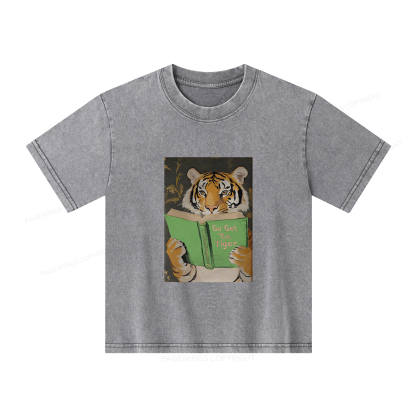 Pagewings Motivational Tiger Reading Unisex Kids Washed T-shirt