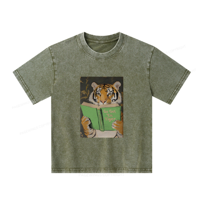 Pagewings Motivational Tiger Reading Unisex Kids Washed T-shirt