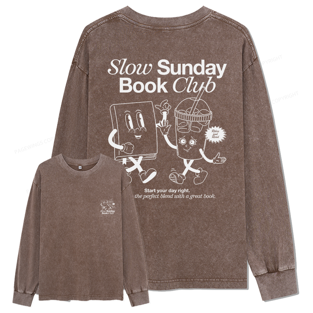 Pagewings Slow Sunday Book Club Unisex Washed Long Sleeve T-shirt